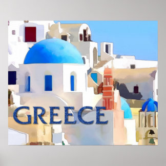 Póster Edificios blancos ciegos en Grecia