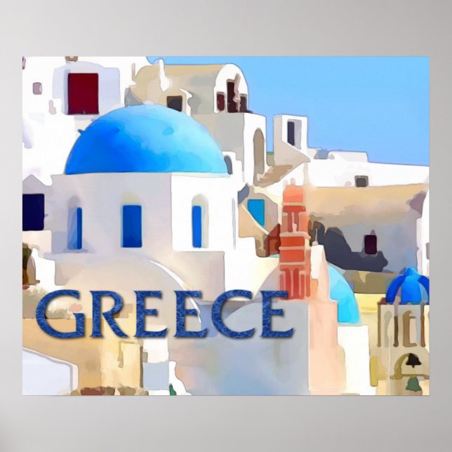 Póster Edificios blancos ciegos en Grecia (Frente)