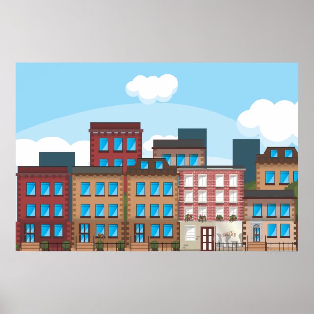 Póster Edificios Brownstone (Frente)