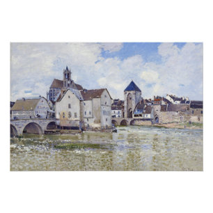 Póster Edificios de Alfred Sisley y puentes con agua