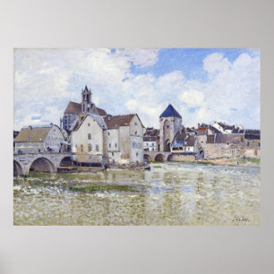 Póster Edificios de Alfred Sisley y puentes con agua