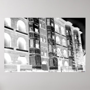 Póster Edificios de apartamentos viejos B/N - negativo