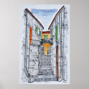 Póster Edificios de granito, Sartene   Córcega, Francia