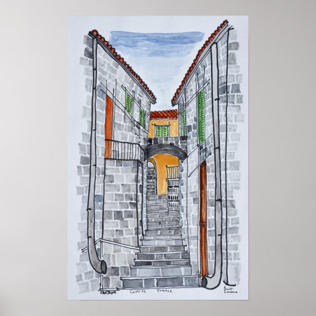 Póster Edificios de granito, Sartene | Córcega, Francia (Frente)