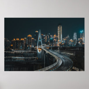 PÓSTER EDIFICIOS DE LA CIUDAD DURANTE LA NOCHE