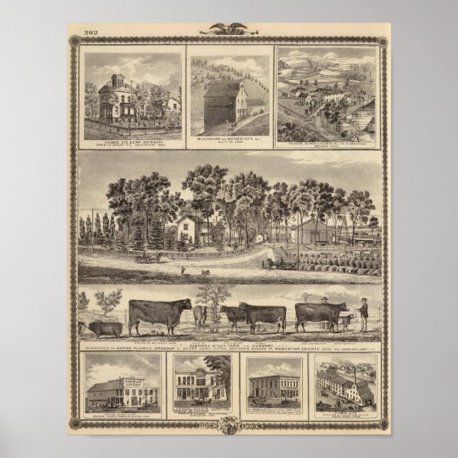 Póster Edificios de la granja Clenona Stock Farm en Daven (Frente)