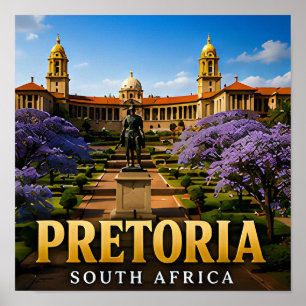 Póster Edificios de la Unión de Pretoria y flores de jaca