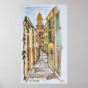 Póster Edificios de Saint-Tropez  Riviera francesa, Franc