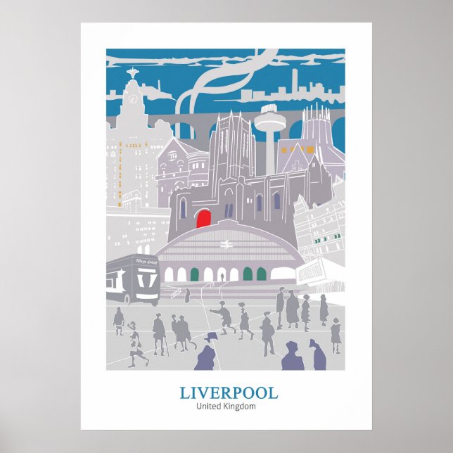 Póster Edificios del Liverpool poster Gris Azul (Frente)