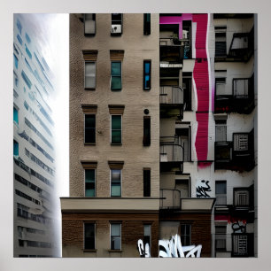 Póster Edificios urbanos abandonados con graffiti