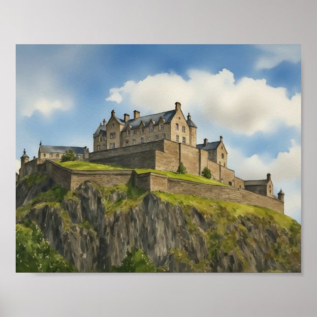 Póster Edimburgo Castle Scotland Watercolor Art Print (Frente)