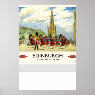 Póster Edimburgo Escocia Ver Gran Bretaña en Tren Vintage