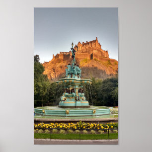 Póster Edinburgh Castle Fountain Princes Street Gardens