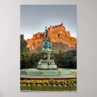 Póster Edinburgh Castle Fountain Princes Street Gardens