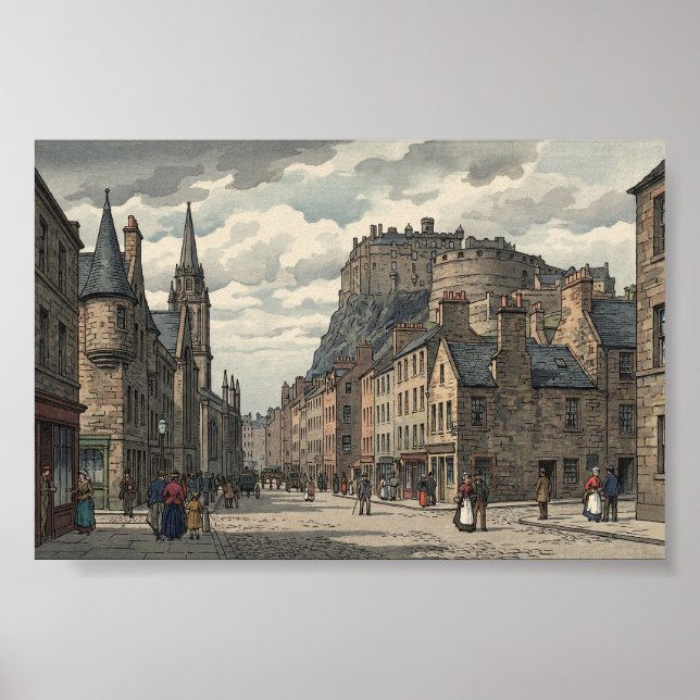 Póster Edinburgh Old Town Japanese Woodblock Print (Frente)