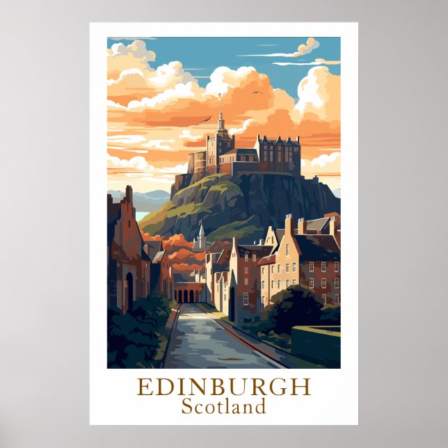 Póster Edinburgh Scotland Vintage Travel Castle Art (Frente)