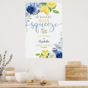 Póster Editable Azul Floral Limón Bridal Shower Ella Enco