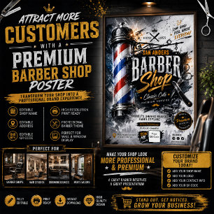 Póster editable de barbería Letrero de pared de
