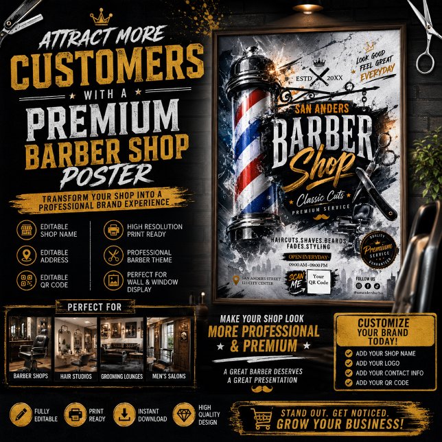 Póster editable de barbería | Letrero de pared de  (Subido por el creador)
