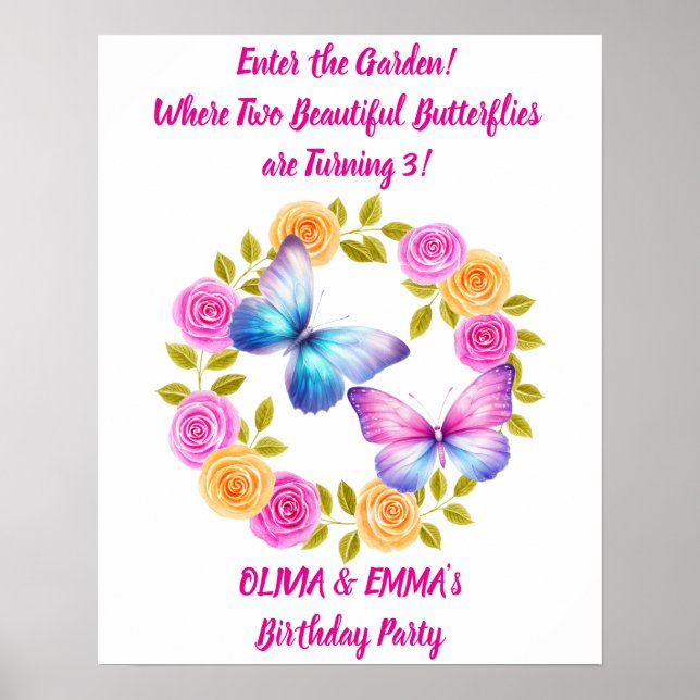 Póster editable de cumpleaños de mariposas para ge (Frente)