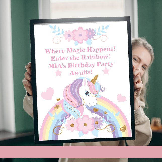 Póster editable de cumpleaños de unicornio arcoíri (Subido por el creador)
