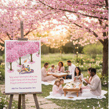 Póster editable de picnic con flor de cerezo