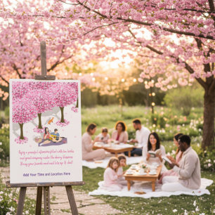 Póster editable de picnic con flor de cerezo