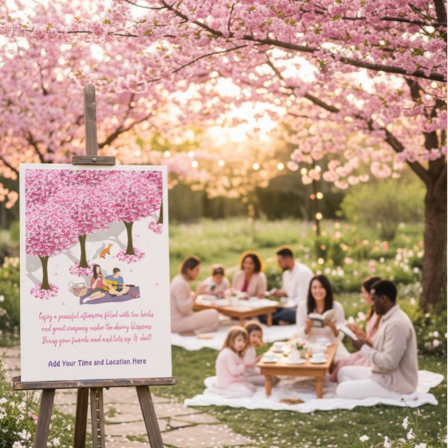 Póster editable de picnic con flor de cerezo (Subido por el creador)