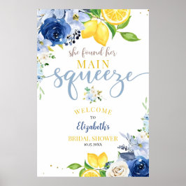 Póster Editable Lluvia de Novia de Limón Floral Azul Ella