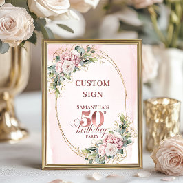 Póster Editable Luxury Rose Gold 50th Birthday Tabletop