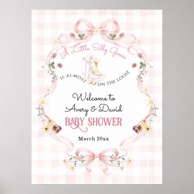 Póster Editable Silly Goose Baby Shower Pink Bow (Frente)