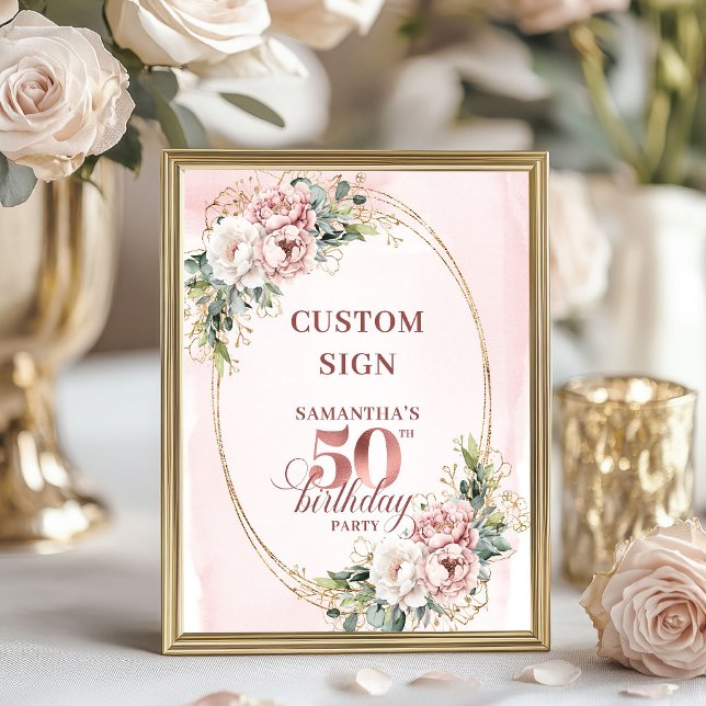 Póster Editable Sophisticated Rose Gold 50th Birthday  (Editable Sophisticated Rose Gold 50th Birthday Custom Sign)