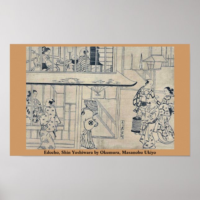 Póster Edocho, Shin Yoshiwara de Okumura, Masanobu Ukiyo (Frente)