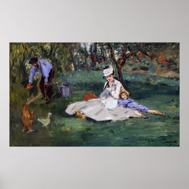 Póster Edouard Manet - La familia Monet en su jardín (Frente)