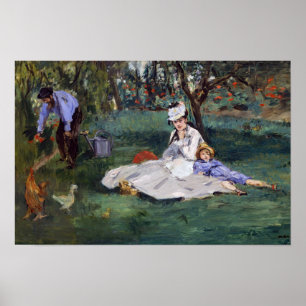 Póster Edouard Manet - La familia Monet en su jardín