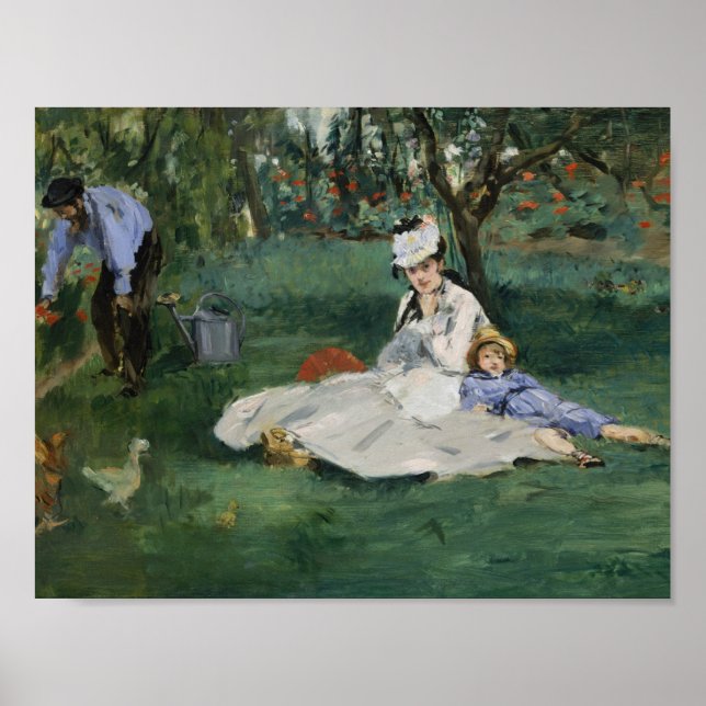 Póster Edouard Manet - La familia Monet en su jardín (Frente)