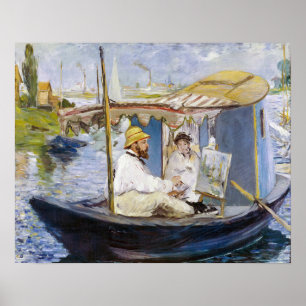 Póster Edouard Manet - Monet en su barco taller
