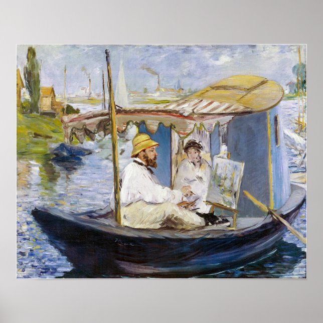 Póster Edouard Manet - Monet en su Studio Boat (Frente)