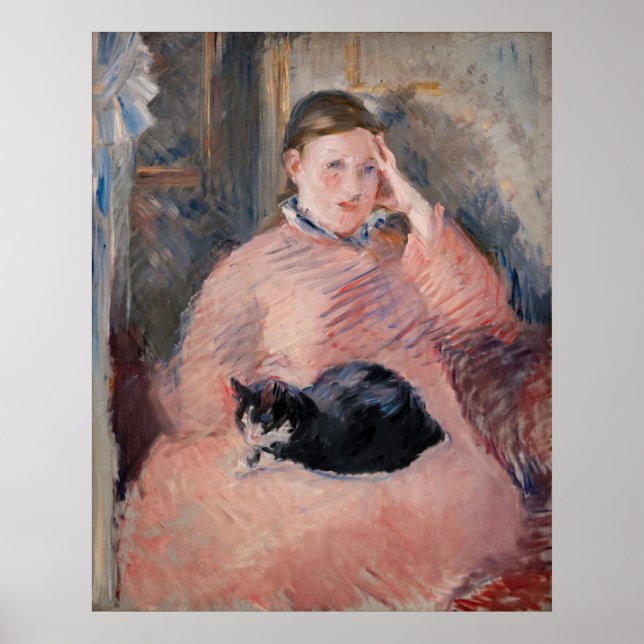 Póster Edouard Manet - Mujer con un gato (Frente)