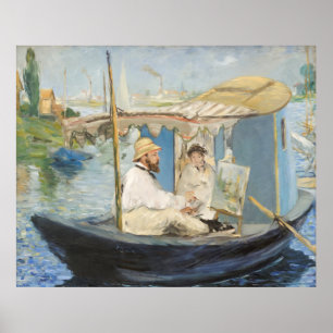 Póster Edouard Manet - Pintura de Monet en su barco de es