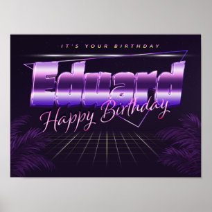 Póster Eduard Name Vorname lila retro Poster Geburtstag