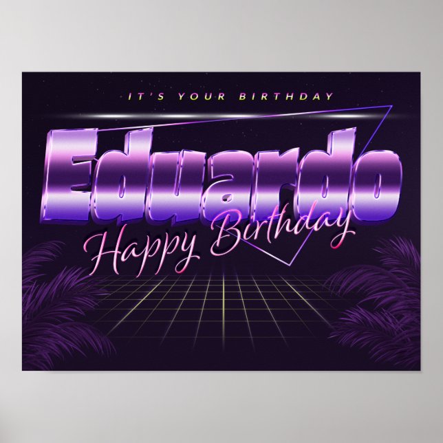Póster Eduardo Nombre Vorname lila retro Poster Geburtsta (Frente)