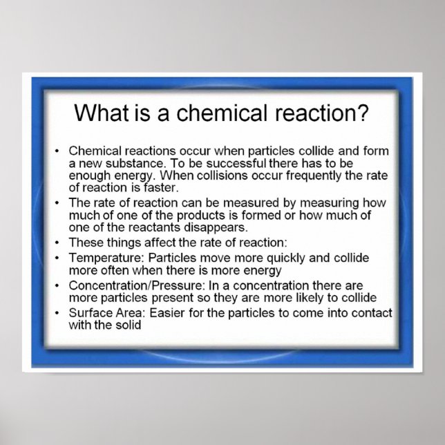 Póster Educación, ciencia, ¿qué es una reacción química? (Frente)