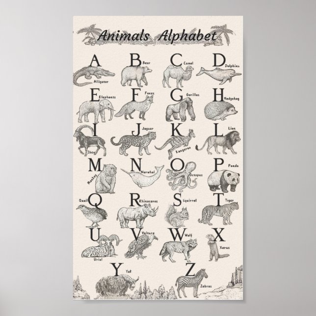 Póster Educación del alfabeto animal (Frente)
