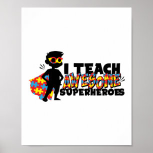 Póster Educación especial autismo enseñe superhéroe asomb