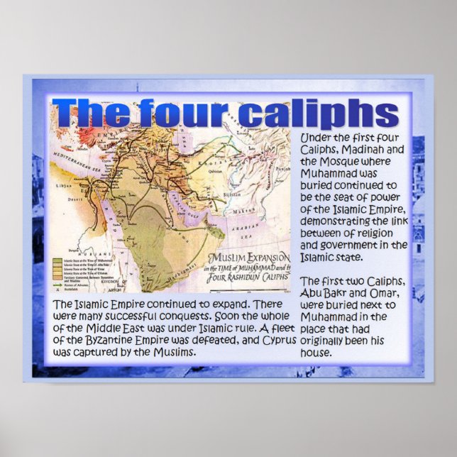 Póster Educación, historia, ascenso del Islam, cuatro cal (Frente)