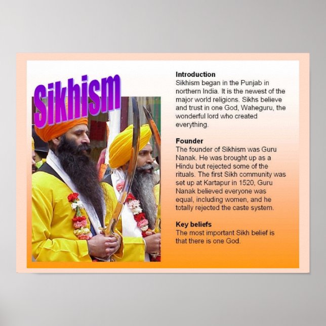 Póster Educación, religión, creencias clave del sijismo (Frente)
