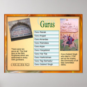Póster Educación, religión, sijismo "Diez Gurús"