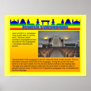 Póster Educación, religión, sinagoga judía