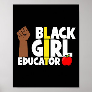 Póster Educadora de Chica Negra Puño Mes de la Historia N